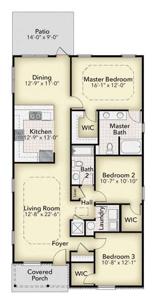 2D floor plan layout for the Plan 1515 Cottage by Adams Homes in Turtle Creek, Cantonment, FL (Image 3).