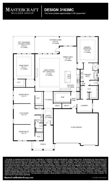 2D floor plan layout for the 3163MC by MasterCraft Builder Group in SilverLeaf, St. Augustine, FL (Image 3).