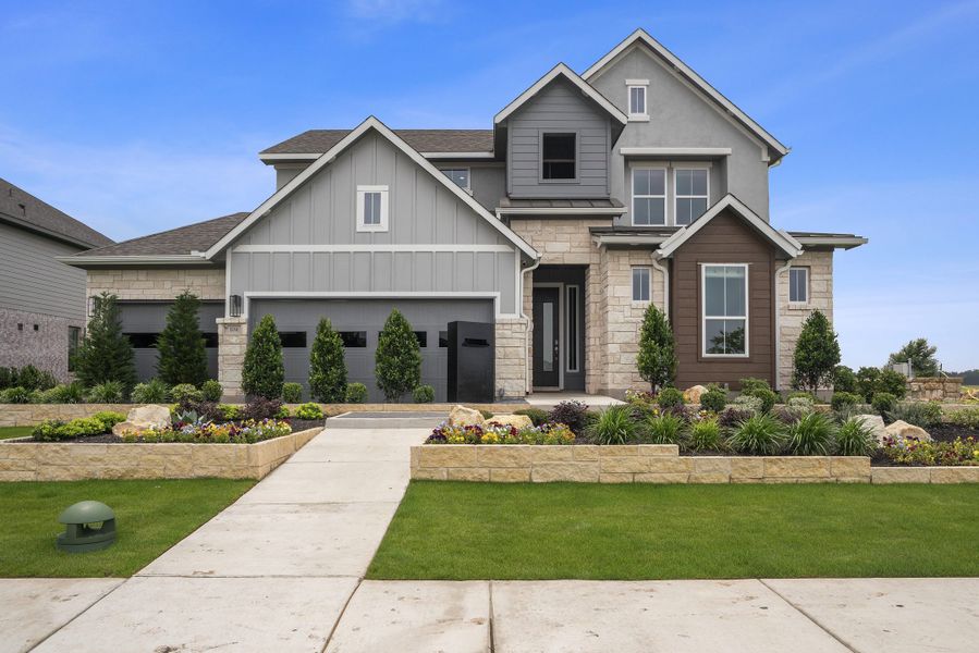 Front exterior of a new home in Nolina, Georgetown, TX, highlighting curb appeal (Image 30). Front exterior of a new home in Nolina, Georgetown, TX, highlighting curb appeal (Image 30).