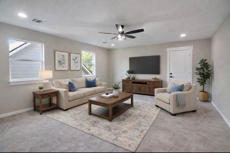 Virtually staged upstairs game room