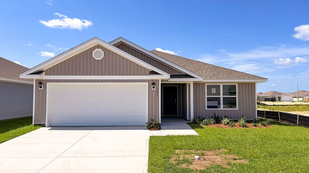 Front exterior of a new home in Liberty, Panama City, FL, highlighting curb appeal (Image 1). Front exterior of a new home in Liberty, Panama City, FL, highlighting curb appeal (Image 1).