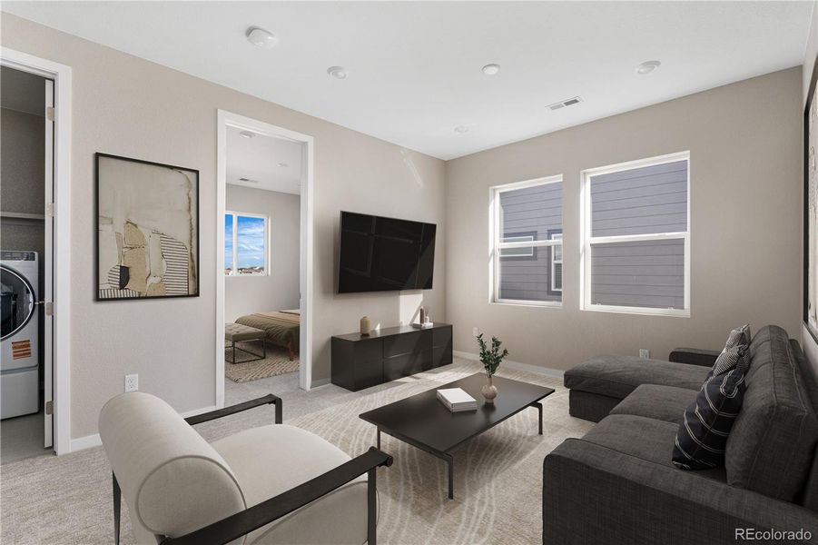 Furnished interior view inside a new home in Portrait at The Canyons, Castle Pines (Image 28).