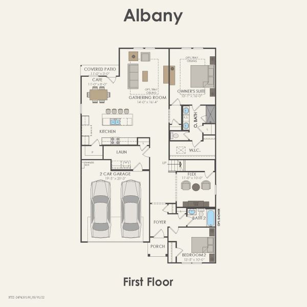 2D floor plan layout for the Albany by Pulte Homes in Parks of Village Creek, Burleson, TX (Image 6).