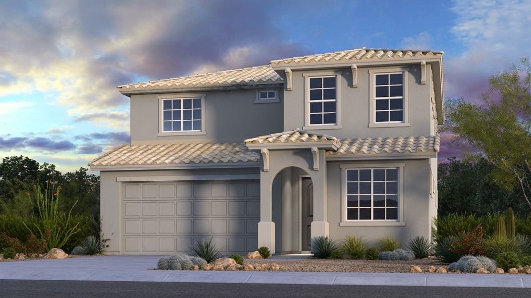 Front exterior of a new home in Stonehaven, Glendale, AZ, highlighting curb appeal (Image 1). Front exterior of a new home in Stonehaven, Glendale, AZ, highlighting curb appeal (Image 1).
