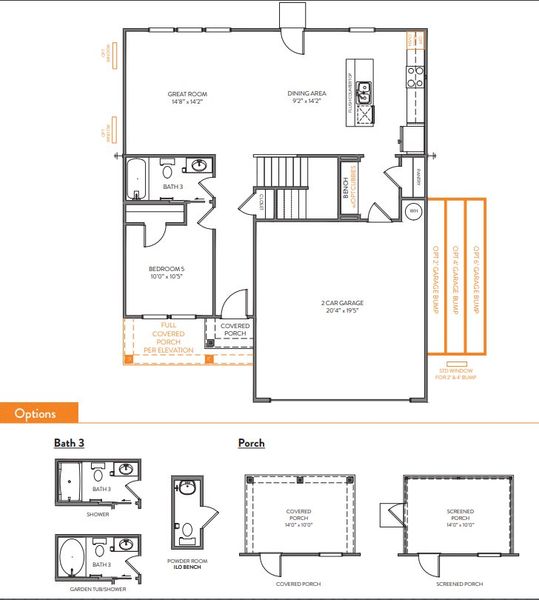 2D floor plan layout for the Whitney by True Homes in Whispering Hills, Locust, NC (Image 5).