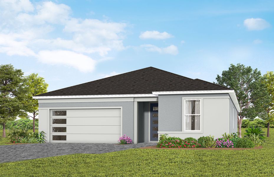 Representative exterior photo of a completed home built from the Prestige by Del Webb in Del Webb Lakehaven, Clermont, FL (Image 2). Representative exterior photo of a completed home built from the Prestige by Del Webb in Del Webb Lakehaven, Clermont, FL (Image 2).