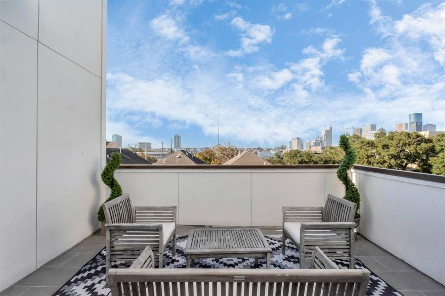 Roof top deck view of downtown skyline. Can also build a custom outdoor kitchen.