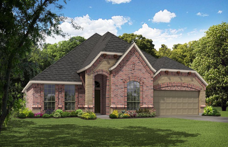 Representative exterior photo of a completed home built from the Concept 2622 by Risewell Homes in Abe's Landing, Granbury, TX (Image 6). Representative exterior photo of a completed home built from the Concept 2622 by Risewell Homes in Abe's Landing, Granbury, TX (Image 6).