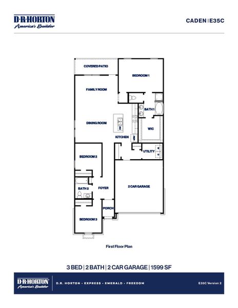 2D floor plan layout for the Caden by D.R. Horton in Sunterra Lakes, Brookshire, TX (Image 3).