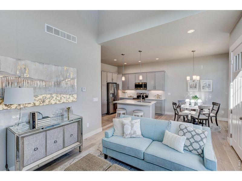 Furnished interior view inside a new home in Highlands at Fox Hill, Longmont (Image 6). Furnished interior view inside a new home in Highlands at Fox Hill, Longmont (Image 6).