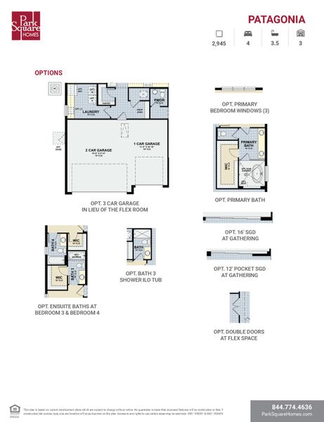 2D floor plan layout for the Patagonia by Park Square Residential in Tamarack at Two Rivers, Zephyrhills, FL (Image 4).