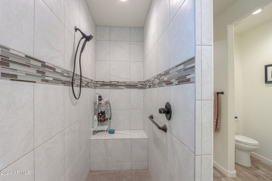 Tiled curbless shower