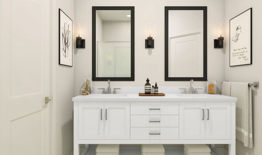Primary bath with freestanding vanity Primary bath with freestanding vanity