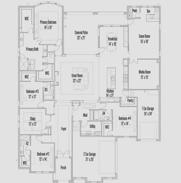 2D floor plan layout of this home in Esperanza - 80' & 90', Boerne, TX (Image 2). 2D floor plan layout of this home in Esperanza - 80' & 90', Boerne, TX (Image 2).