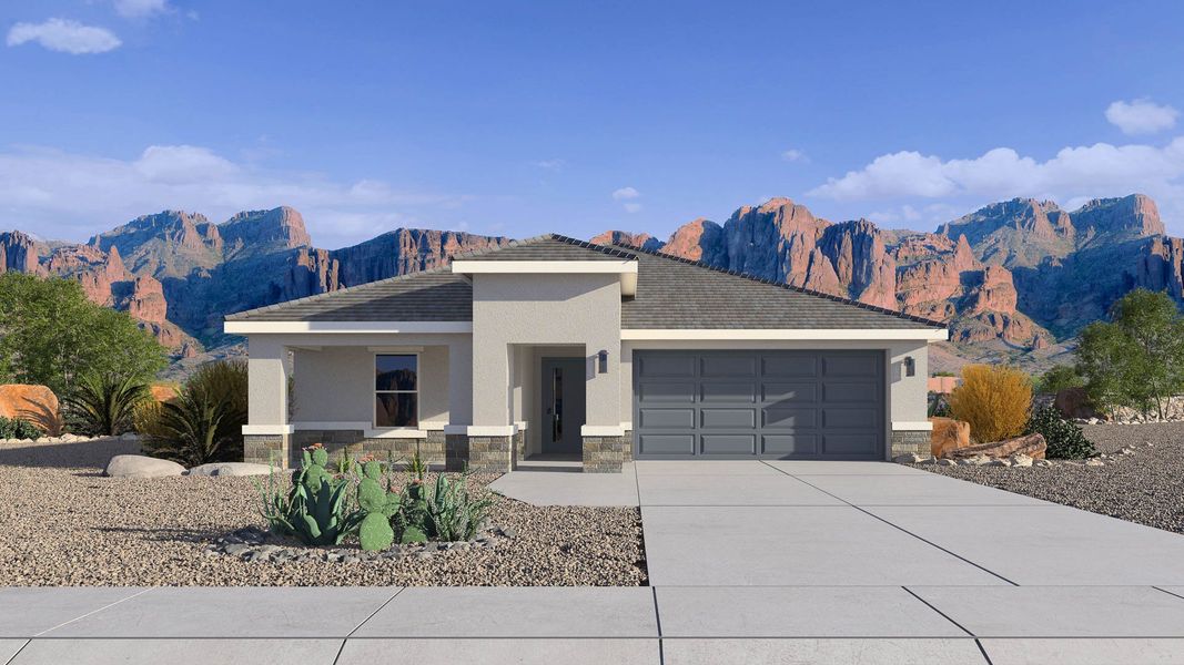 Representative exterior photo of a completed home built from the Plan by D.R. Horton in The Ridge at Stone Butte, Phoenix, AZ (Image 2).