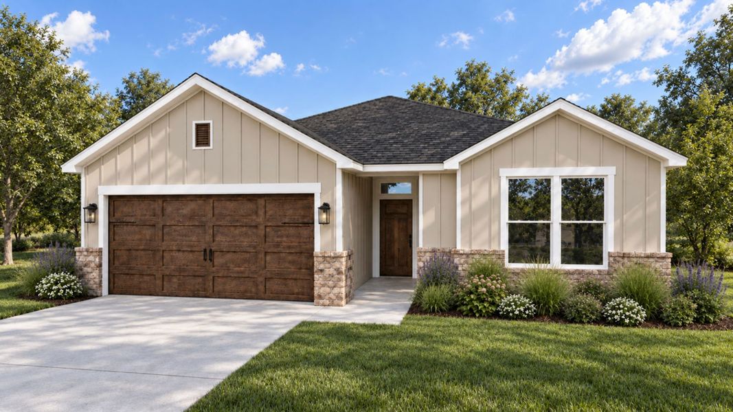 Representative exterior photo of a completed home built from the Medina by Flintrock Builder in College Park, Troy, TX (Image 1). Representative exterior photo of a completed home built from the Medina by Flintrock Builder in College Park, Troy, TX (Image 1).