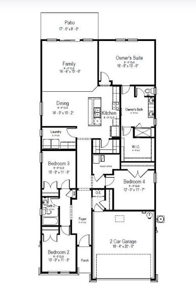 2D floor plan layout for the Ridge View by View Homes in August Fields, New Braunfels, TX (Image 3).