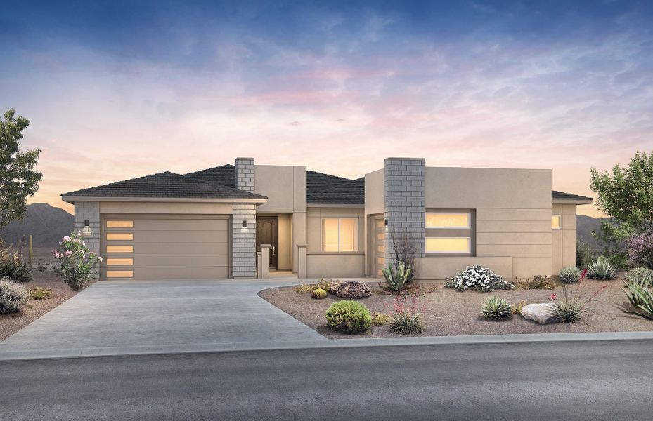 Representative exterior photo of a completed home built from the Acclaim by Pulte Homes in Harvest - Enchantment Series, Queen Creek, AZ (Image 17). Representative exterior photo of a completed home built from the Acclaim by Pulte Homes in Harvest - Enchantment Series, Queen Creek, AZ (Image 17).