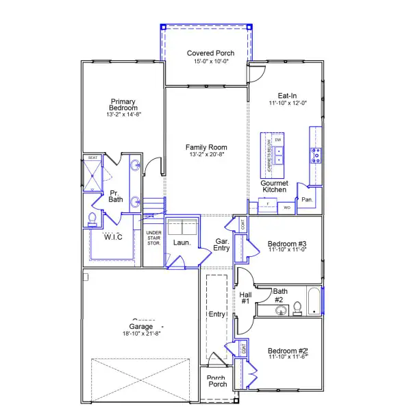 2D floor plan layout of this home in Scotts Hill Village, Wilmington, NC (Image 3).