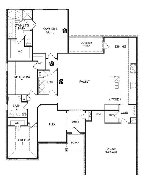 2D floor plan layout for the Cromwell by Impression Homes in Still Water Lake Estates, Godley, TX (Image 3).