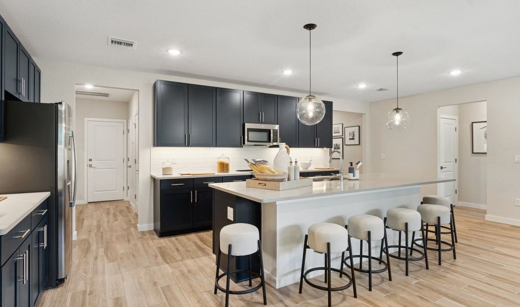 Kitchen with blue cabinets