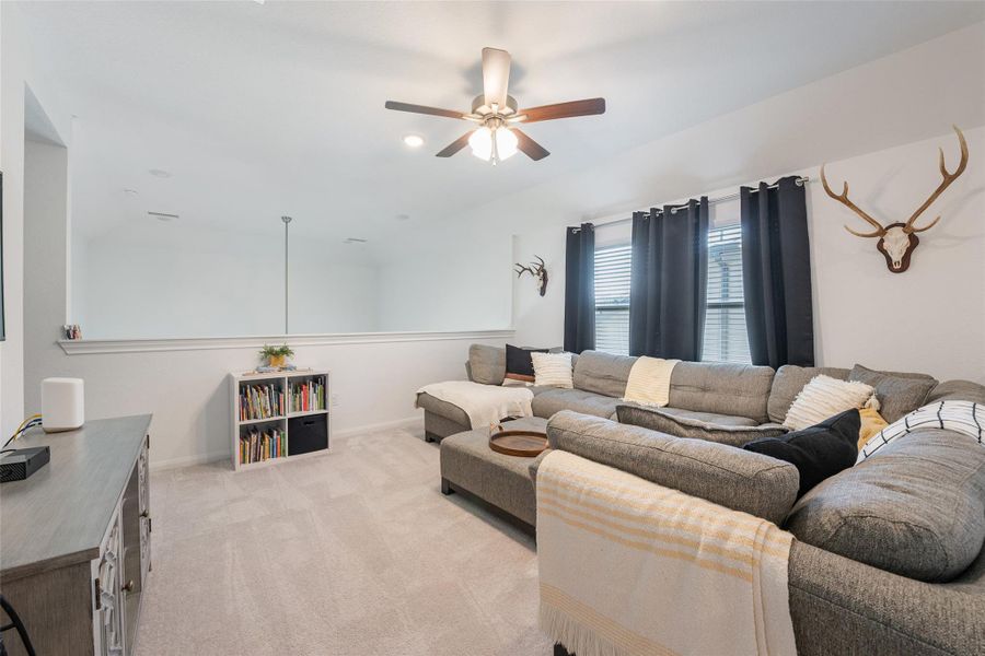 Open to the downstairs, so that you can supervise from below. Open to the downstairs, so that you can supervise from below.