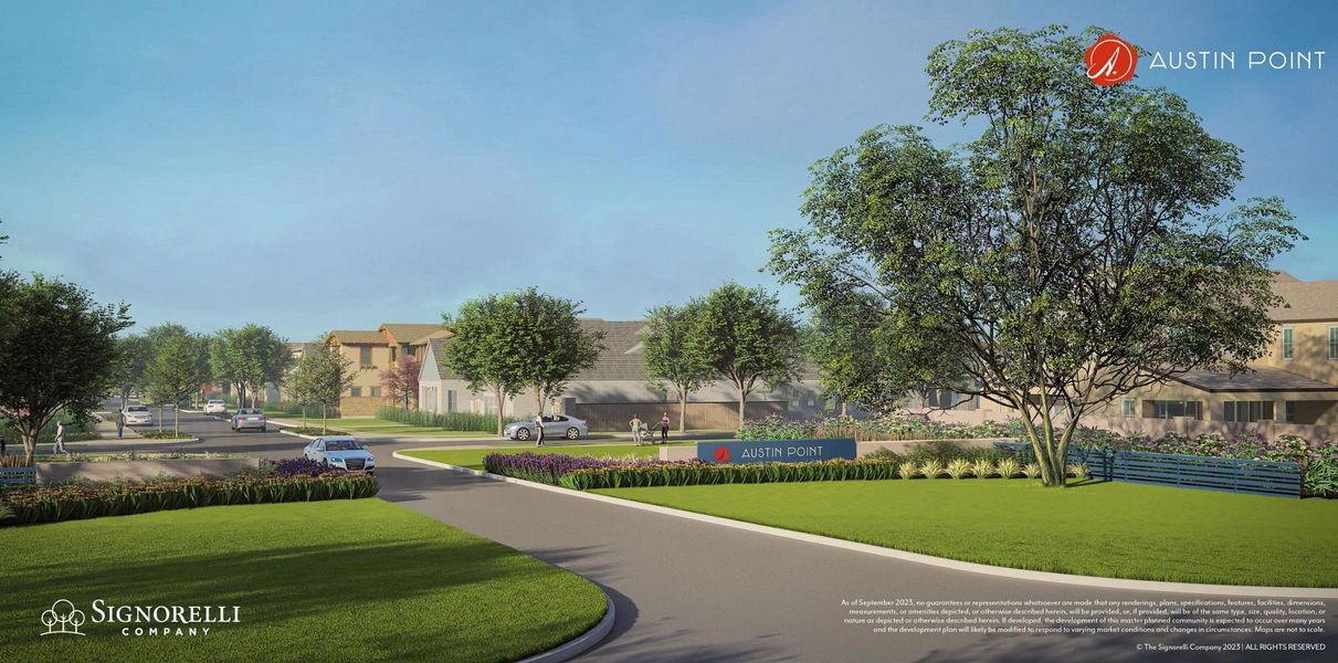 Welcome to Austin Point – a beautifully designed community entrance featuring elegant landscaping, & stately monument signage. Welcome to Austin Point – a beautifully designed community entrance featuring elegant landscaping, & stately monument signage.
