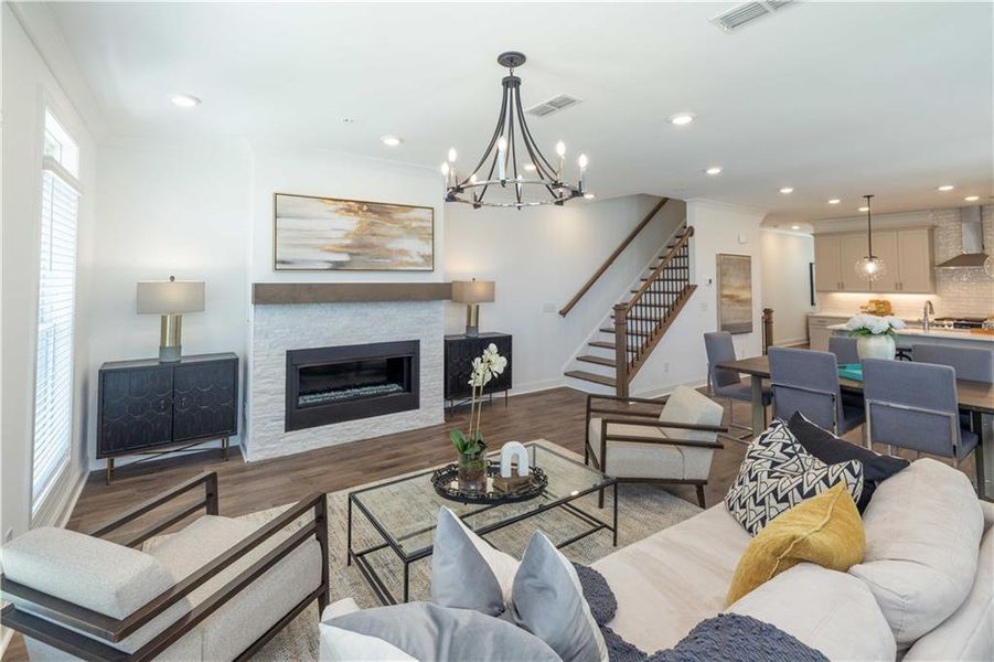 Furnished interior view inside a new home in Ward's Crossing Townhomes, Johns Creek (Image 9). Furnished interior view inside a new home in Ward's Crossing Townhomes, Johns Creek (Image 9).