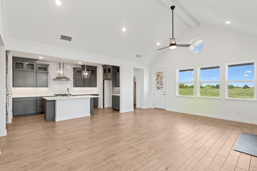 Bright and sunny great room and dining area Bright and sunny great room and dining area