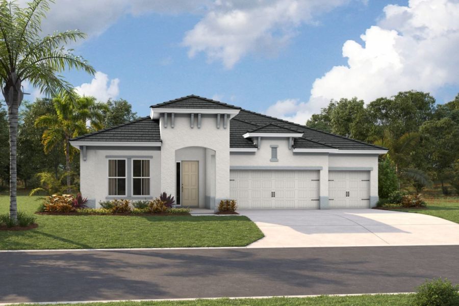 Representative exterior photo of a completed home built from the Biscayne I by Homes by WestBay in Barrington Preserve, Brandon, FL (Image 6).