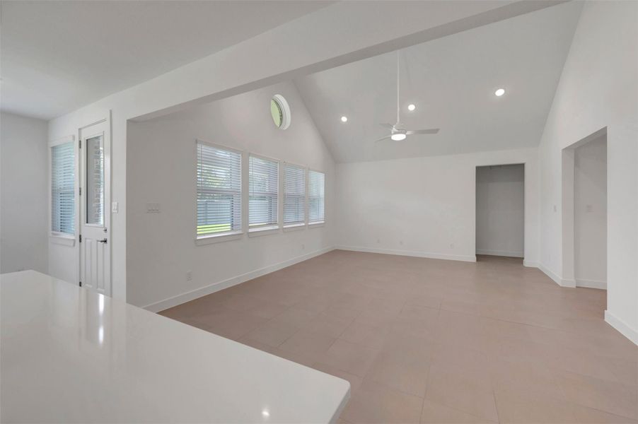 Open great room with high vaulted ceilings Open great room with high vaulted ceilings