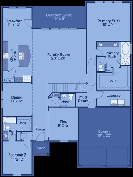 2D floor plan layout for the The Whitney by UnionMain Homes in Cambridge Crossing, Celina, TX (Image 5).