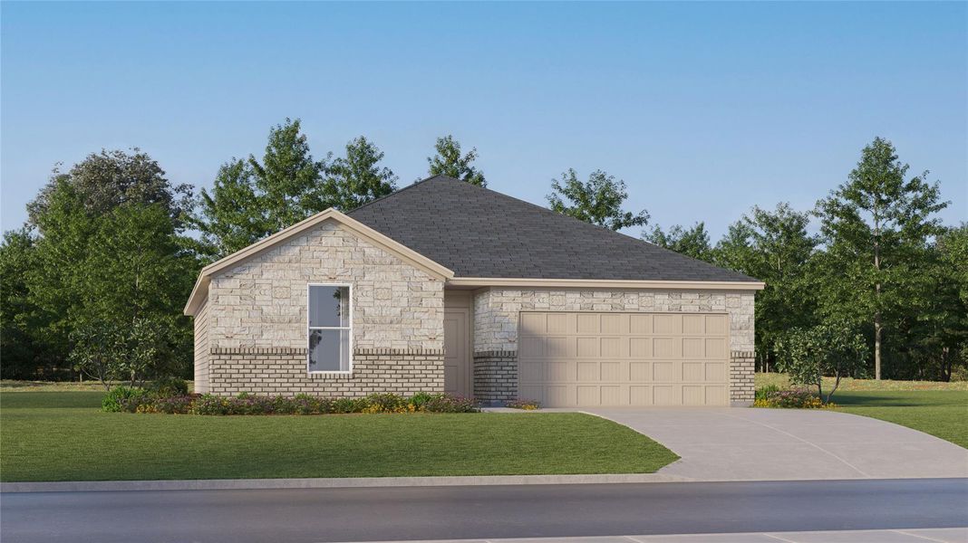 Front exterior of a new home in Woodfield Preserve, Georgetown, TX, highlighting curb appeal (Image 2). Front exterior of a new home in Woodfield Preserve, Georgetown, TX, highlighting curb appeal (Image 2).