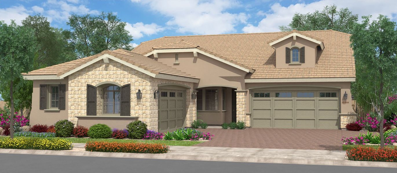 Representative exterior photo of a completed home built from the Bamboo by Fulton Homes in Fields at Barney Farms, Queen Creek, AZ (Image 4).