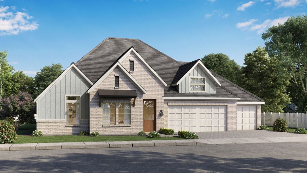 Front exterior of a new home in Dove Hollow, Waxahachie, TX, highlighting curb appeal (Image 20). Front exterior of a new home in Dove Hollow, Waxahachie, TX, highlighting curb appeal (Image 20).