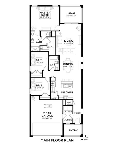 2D floor plan layout for the Magenta by Casa Fresca Homes in Pasadena Ridge, Zephyrhills, FL (Image 3).