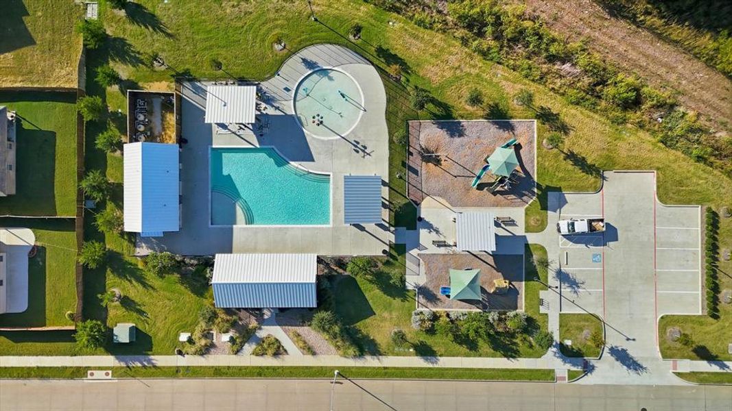 Drone / aerial view of playground and pool at Fox Hill and High Summit Drone / aerial view of playground and pool at Fox Hill and High Summit