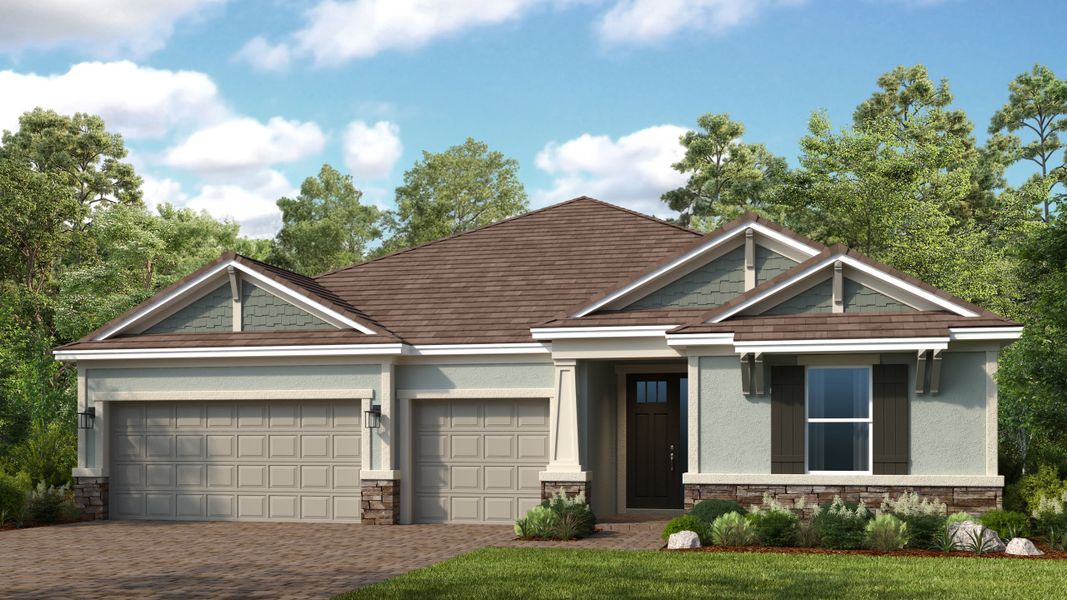 Front exterior of a new home in Victoria Lakes, Odessa, FL, highlighting curb appeal (Image 1). Front exterior of a new home in Victoria Lakes, Odessa, FL, highlighting curb appeal (Image 1).