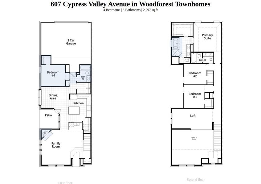 2D floor plan layout of this home in Woodforest Townhomes, Montgomery, TX (Image 4).