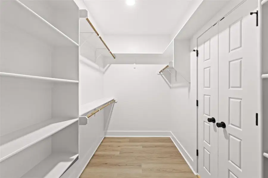 Walk in closet featuring light wood-style floors
