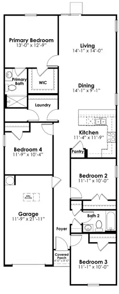 2D floor plan layout for the CAMERON by D.R. Horton in Mulberry Landing, Orangeburg, SC (Image 3).