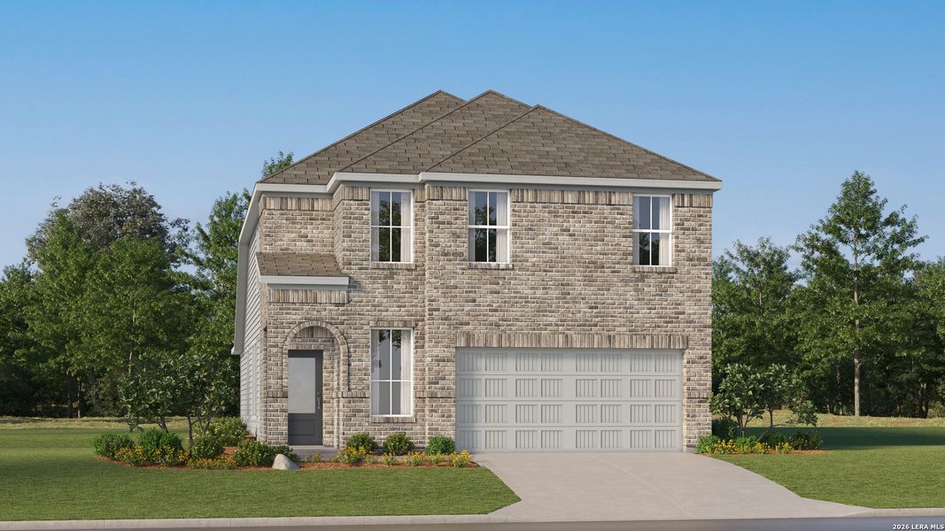 Front exterior of a new home in Stone Garden, Elmendorf, TX, highlighting curb appeal (Image 21). Front exterior of a new home in Stone Garden, Elmendorf, TX, highlighting curb appeal (Image 21).