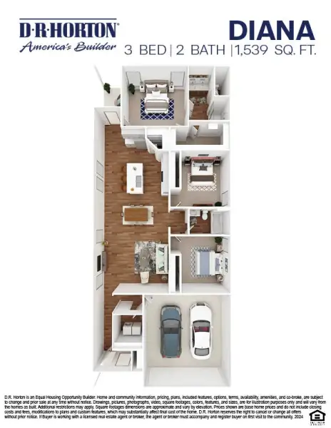 2D floor plan layout for the Diana by D.R. Horton in Indian Springs, Crosby, TX (Image 4).