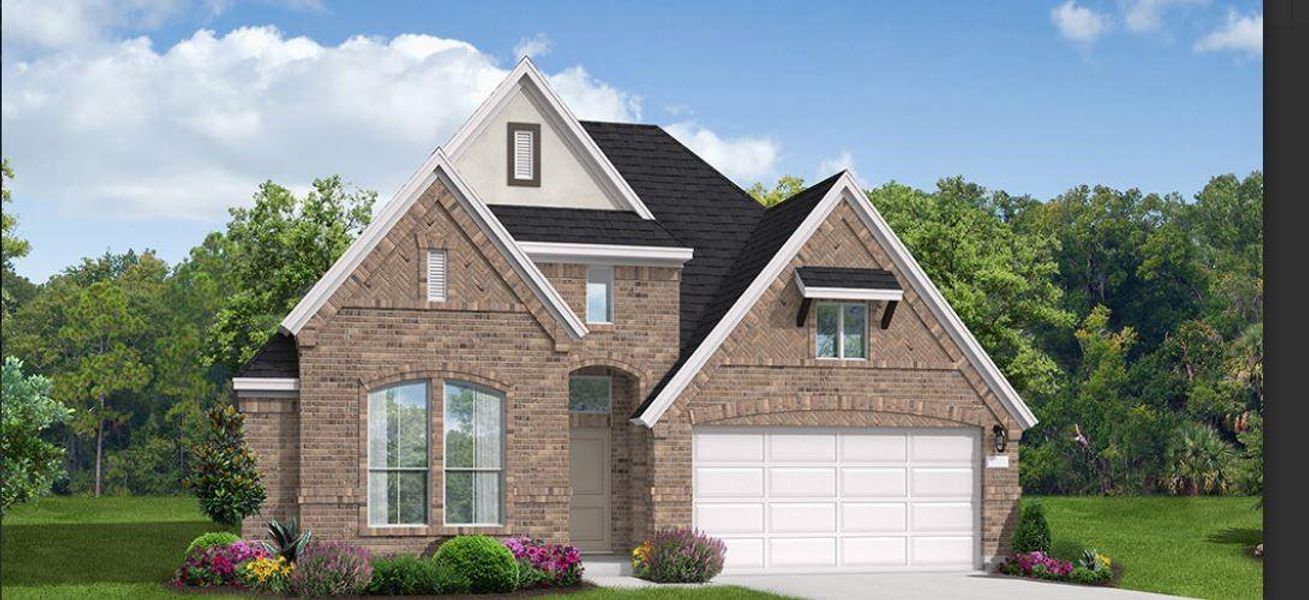 Front exterior of a new home in Wildtree, Magnolia, TX, highlighting curb appeal (Image 1).