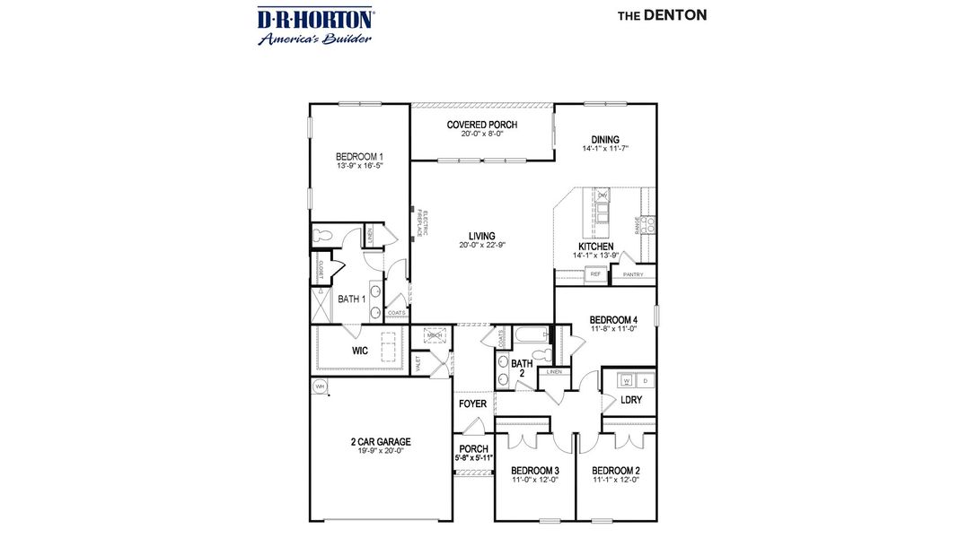 2D floor plan layout for the Denton by D.R. Horton in Hedge Rose, Somerville, TN (Image 3). 2D floor plan layout for the Denton by D.R. Horton in Hedge Rose, Somerville, TN (Image 3).