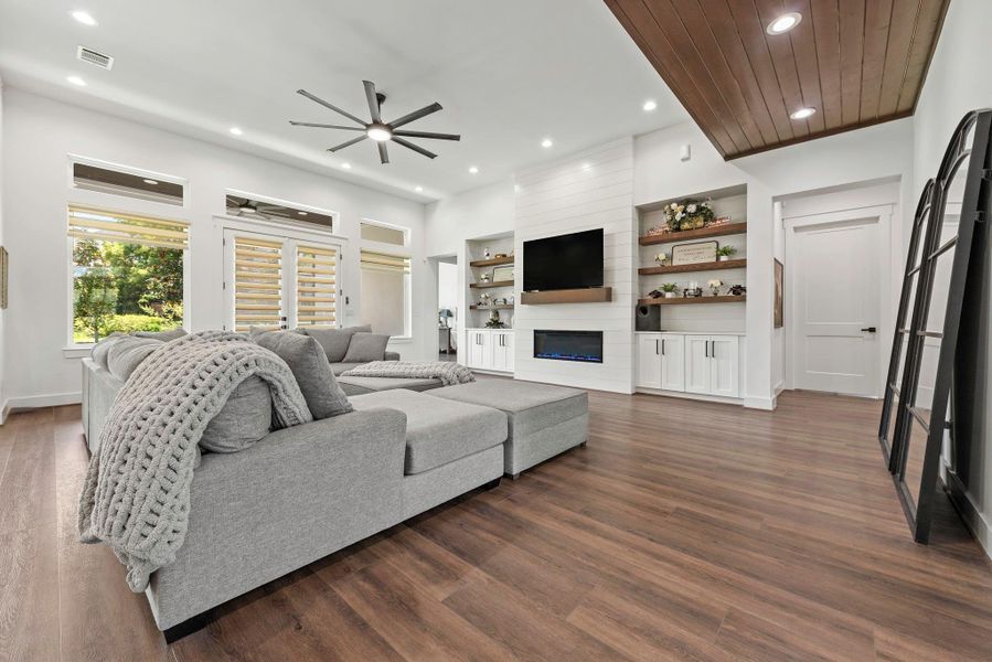 Shiplap accent walls with side storage and shelving Shiplap accent walls with side storage and shelving