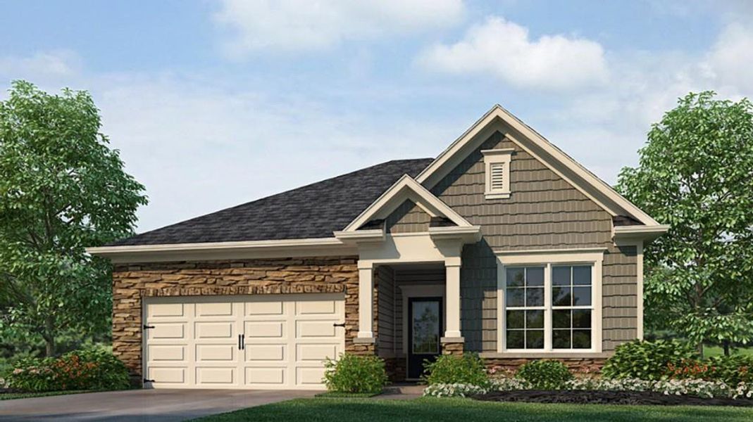 Front exterior of a new home in Lost Creek, Dallas, GA, highlighting curb appeal (Image 1).