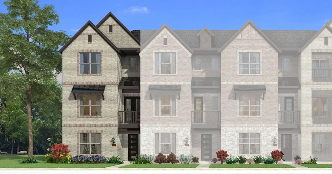 Representative exterior photo of a completed home built from the Jamestown by Mattamy Homes in Wade Settlement Townhomes, Frisco, TX (Image 6). Representative exterior photo of a completed home built from the Jamestown by Mattamy Homes in Wade Settlement Townhomes, Frisco, TX (Image 6).