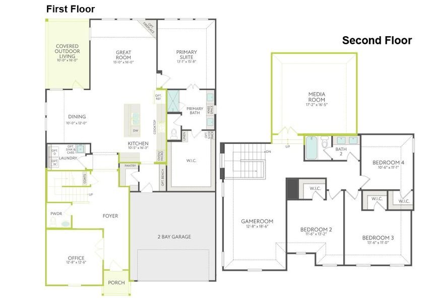 2D floor plan layout of this home in Discovery Collection at The Meadows, Denton, TX (Image 3). 2D floor plan layout of this home in Discovery Collection at The Meadows, Denton, TX (Image 3).