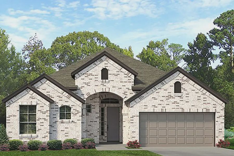 Representative exterior photo of a completed home built from the Mirabelle by Chesmar Homes in The Highlands, Porter, TX (Image 2). Representative exterior photo of a completed home built from the Mirabelle by Chesmar Homes in The Highlands, Porter, TX (Image 2).
